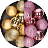 Billiet - Vanlaere 24x pièces boules de Noël en plastique mélange or et rose 6 cm