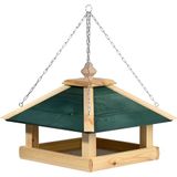 dobar Green Label Narsaq Vogelvoederhuisje met ketting om op te hangen, vogelhuis met groen dak, voederstation voor wilde vogels, 39 x 39 x 30 cm, grenen