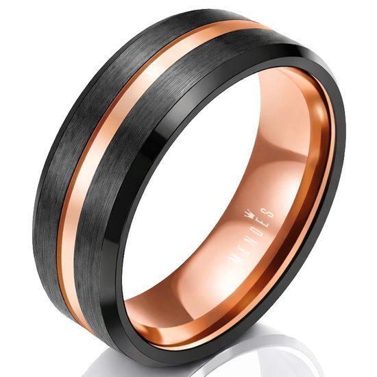 Mendes Jewelry Wolfraam heren ring Zwart met Rose 8mm-21mm