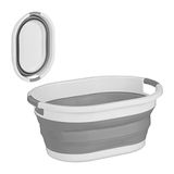 Relaxdays Wasmand opvouwbaar - 36 Liter - Kunststof - Ruimtebesparend inklapbaar - Handvatten - Grijs-Wit