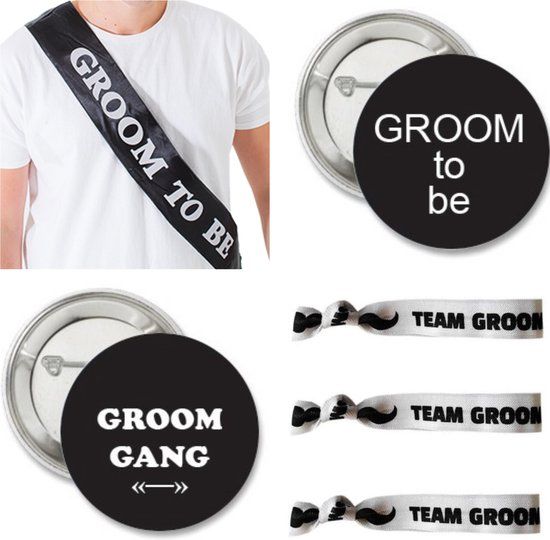 14-delige Vrijgezellenfeest set voor de bruidegom - Groom - zwart/wit