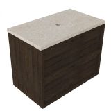 Saniclass Badkamermeubelset - 80x45x63cm - Travertine natuurstenen topblad - zonder kraangat - 2 lades - mat eiken charcoal