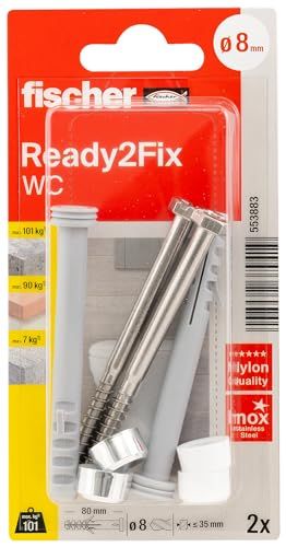 fischer Montageset, wc-bevestiging, bevestigingsset voor staande toiletten met pluggen, schroeven en witte afdekkappen, voor een eenvoudige en snelle montage, 2 stuks