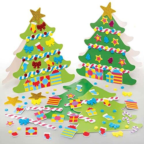 Baker Ross FE910 Kerst Mix & Match Kaart Pakketten - Pak van 6, Kaartenmaak Kit voor Kinderen, Maak Je Eigen Kerstkaarten, Ideaal Feestelijk Kunst en Knutsel Project