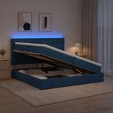 vidaXL LED-bed met matras, blauw, 200 x 200 cm, met stoffen bekleding