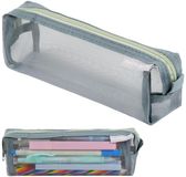 Merkloos Transparant Etui 19 cm - Nylon Pennenzak voor School & Kantoor - Grijs