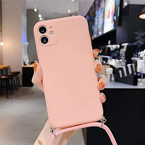 HUILUN Crossbody Lanyard Vloeibare Siliconen Telefoon Case Voor iPhone 11 Pro, Roze