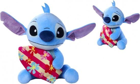 4KidsOnly Simba Toys Plush Stitch met surfplank - Disney pluche knuffel van 50 cm