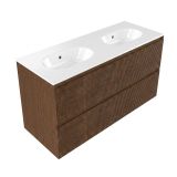 Saniclass Holz Atelier Badkamermeubelset - 120x45x74cm - Chaci keramische wastafel wit - 2 wasbakken - zonder kraangaten - 2 lades - mat walnut pure