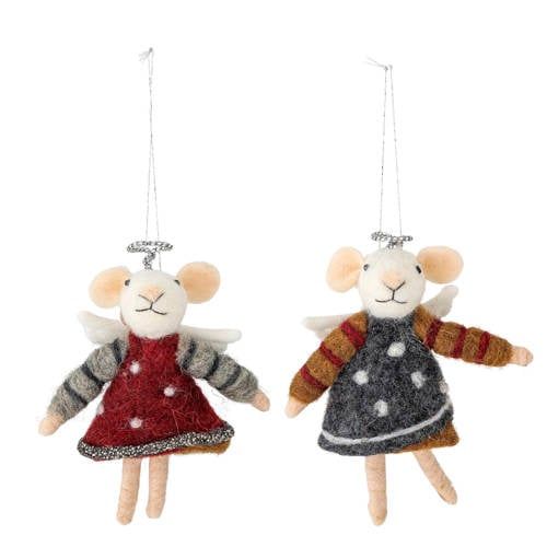 Bloomingville kersthanger wol muis (set van 2)