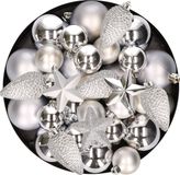 Kaemingk B.V. Kerstversiering boules de Noël en pendentifs en plastique argent 6-8-10 cm paquet de 62x pièces