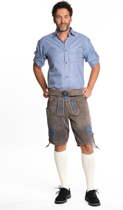 Tannhauser Lederhosen Gaudi - Bruin/Blauw - Echt Leder - Maat S
