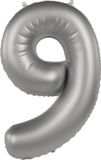 Folat Party Products Folat Folieballon Cijfer 9 - Moonlight Silver - Satin Gloss - 86 cm