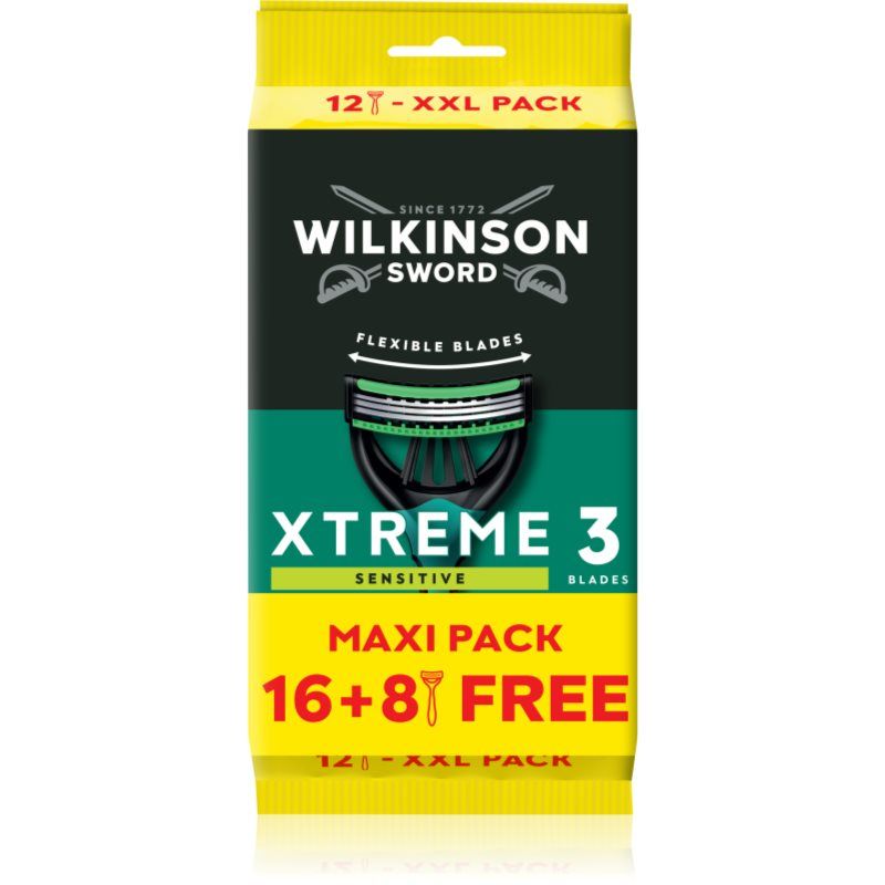 Wilkinson Sword Xtreme 3 Sensitive Wegwerpscheerapparaten voor heren, 16 + 8