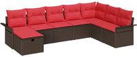 vidaXL Tuinbank Set 8-delig Bruin en Rood Polyrattan