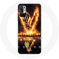 Maniacase Hoesje voor Xiaomi Poco M3 Pro Vikingserie Seizoen 6 Logo V Zwaard van Vuur Zwarte Achtergrond