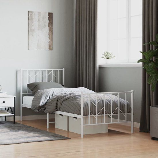 vidaXL Bedframe met hoofd- en voeteneinde metaal wit 80x200 cm