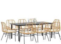 vidaXL 9-delige tuinset met kussens, polyrattan, glas, bruin