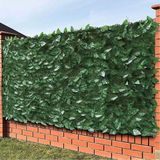 BAKAJI Kunstheg, rol met inkijkbescherming, decoratief, met kunstmatige klimopbladeren, voor reling, terras, balkon, tuin, buiten, donkergroen (1 x 3 meter)
