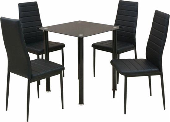 vidaXL Eetkamerset tafel en stoel zwart 5-delig
