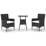 vidaXL 3-delige Bistroset met Kussens, Poly Rattan, Zwart