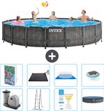 Intex Rond Prism Frame Greywood Zwembad - 549 x 122 cm - Inclusief Pomp - Ladder - Grondzeil - Afdekzeil - Solar Mat - Verlichting - 9-delig