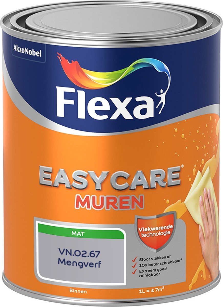 FLEXA Easycare Muurverf - Mat - Mengkleur - VN.02.67 - 1 liter - 8711113234429