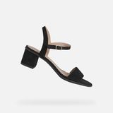 Geox Dames Sandalen Aurely 50 Zwart Leer Blokhak 5-7cm Maat 40