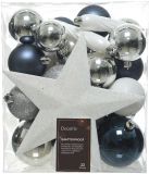 Decoris Boules de Noël set - 33 pièces - bleu/blanc/argent - plastique
