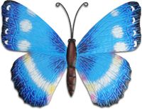 Pro Garden Tuin Wanddecoratie Vlinder - Metaal - Blauw - 31 x 23 cm