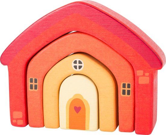 Small Foot Company Blokken Puzzel Huis Rood - Houten Stapelblokken Puzzel voor Kinderen