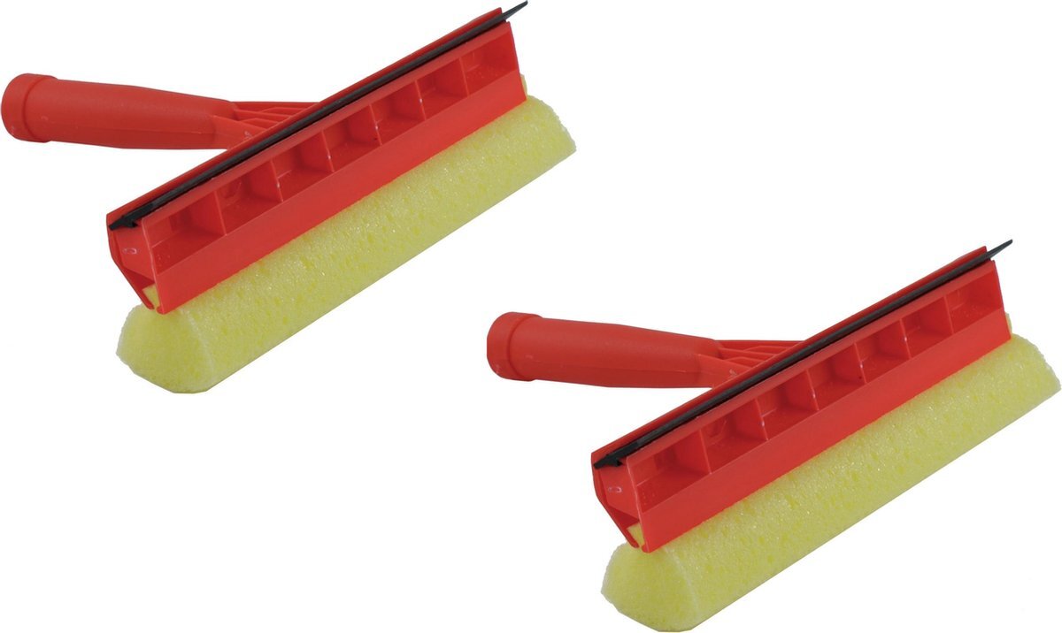 Sorx 2x stuks raamwissesr/raamtrekkers rood met spons en kunststof handvat 23 cm - Raamtrekkers/ramenlapper/autoraamtrekker