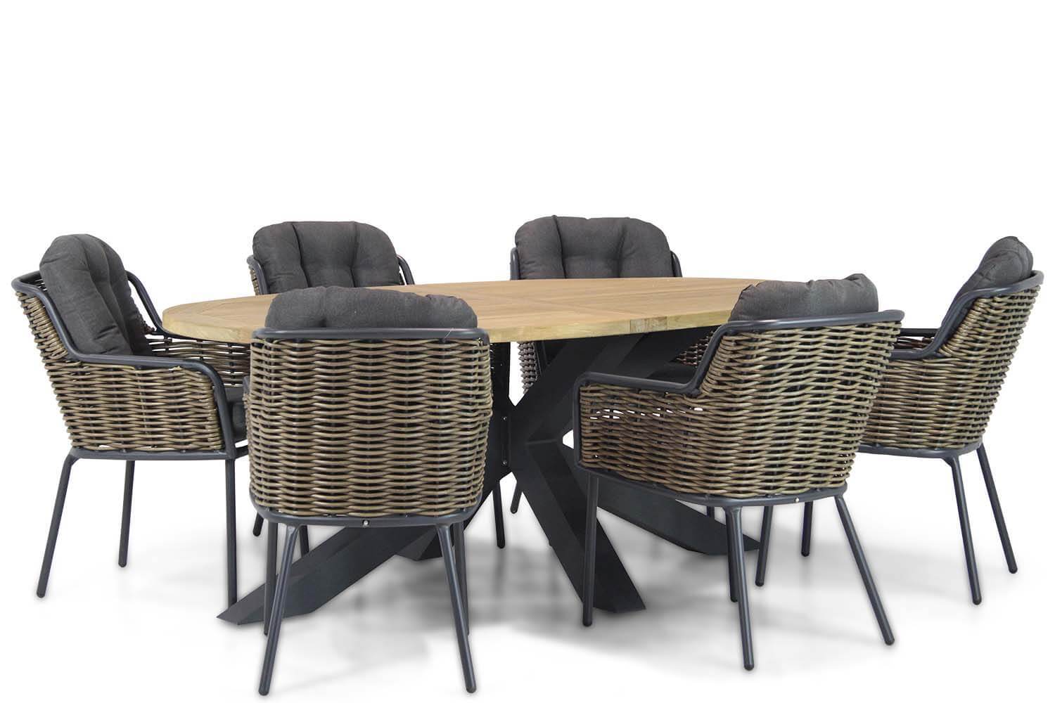 Santika Furniture Santika Fasano/Brookline 240 cm ovaal dining tuinset 7-delig