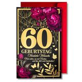 Art Nuvo Verjaardagskaart voor vrouwen - vrolijke verjaardagskaart met envelop vol glans en glinsterend licht, dat zich weerspiegelt in het glinsterende aantal en de kleurrijke prints