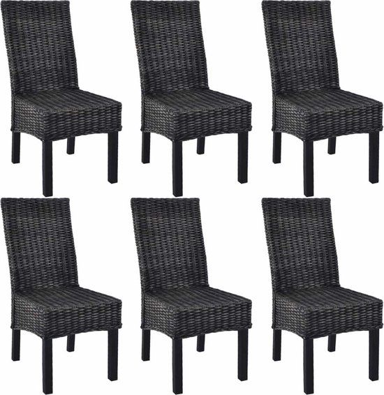 vidaXL Eetkamerstoelen 6 stuks kubu rattan en mangohout zwart