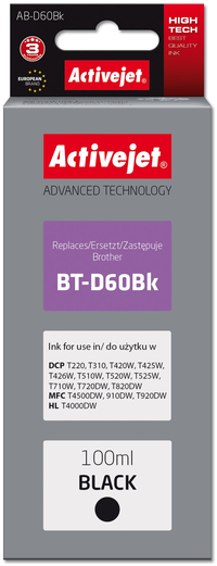 Activejet Activejet AB-D60BK inkt (vervanging Brother BT-D60BK; Supreme; 100 ml; zwart)