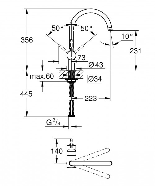 GROHE Keukenmengkraan Minta Enkele regeling 1 gat 356mm Hard Graphite