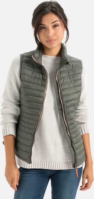 camel active Gewatteerde bodywarmer dames - Khaki - Maat 40 - 100% gerecycled materiaal