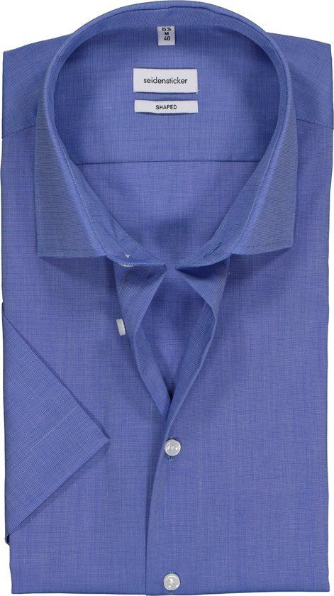 Seidensticker Shaped Fit Overhemd - Korte Mouw - Blauw - Maat 40