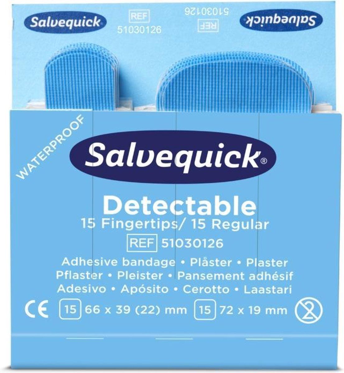 Salvequick detecteerbare pleisters vingertop, regulier 6754 6 navullingen - voordeelpack