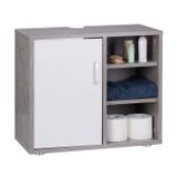 Relaxdays Wastafelonderkast - 1 deur - 3 vakken - met sifon uitsparing - 51 x 60 x 32 cm - betonlook