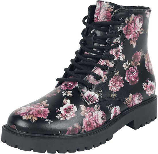 Rock Rebel by EMP Zwarte laarzen met bloemen allover print - Dames - EU41