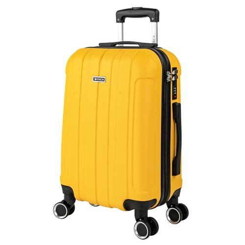 ITACA - Valise Cabine 55x35x20 Rigide Légère à Roulette 4 Roues Pivotantes avec Combinatie Hangslot Bagage Cabine Idéal pour Voyager en Avion Petite Valise Compacte, Geel