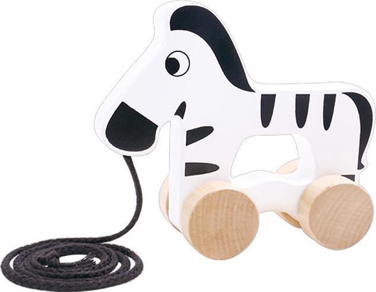 Tooky Toy zebra trekfiguur 15 x 5,3 x 12,7 cm hout zwart/wit