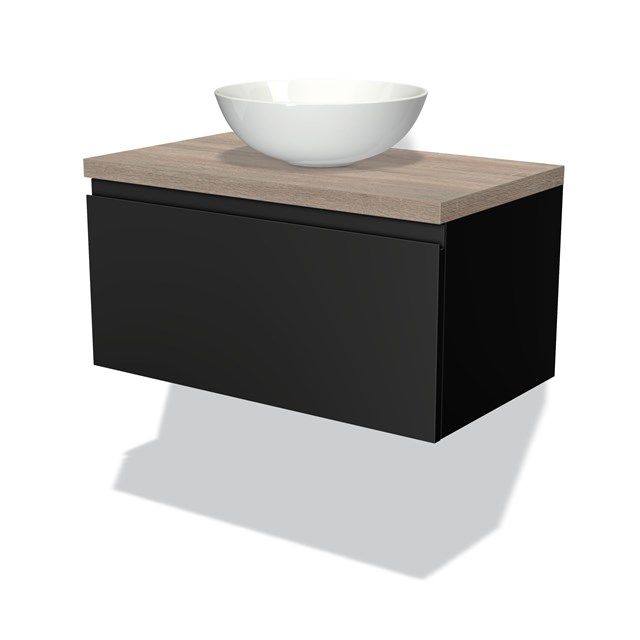 Maxaro Badkamermeubel Modulo Plato 80cm Mat Zwart 1 Lade Greeploos Eiken Blad