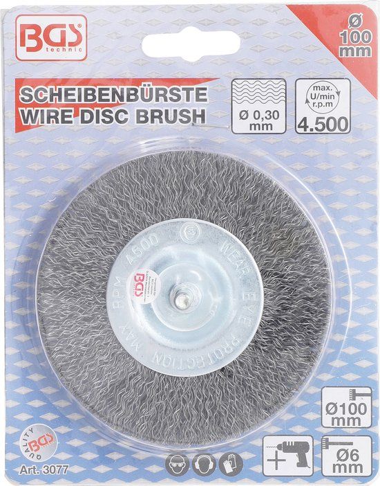 BGS Draadborstel schijf model 100 mm stift 6 mm 3077