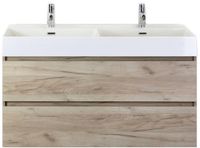 BES LED Maxx XL Badmeubelset 120 cm - Craft Oak - Wastafel Kube Dubbel 2 Kraangaten