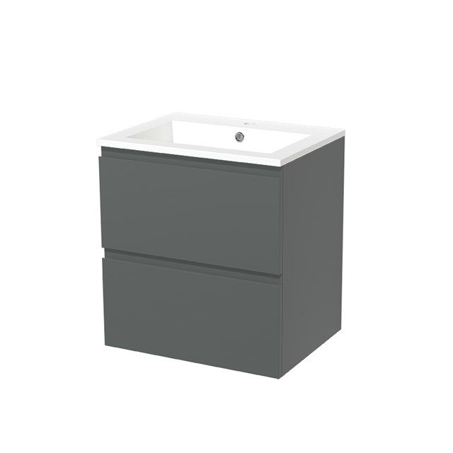 Maxaro Badkamermeubel 60cm Modulo Middengrijs 2 Lades Greeploos Wastafel Mineraalmarmer