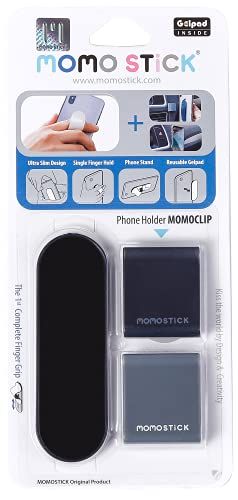 MOMOSTICK - Momoclip + mobiele telefoon vingerhouder - Zwart (combipakket)