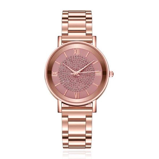 LGT JWLS Lookinggoodtoday LGT JWLS Dameshorloge - Roman Numeral, Roestvrijstalen Band, Roze Wijzerplaat